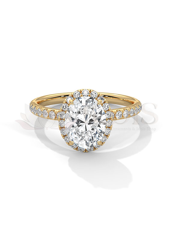 Graceful Oval Cut Halo Pave Diamond Engagement Ring